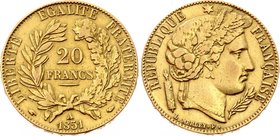 France 20 Francs 1851 A

KM# 762; Gold 6,45 g.; AUNC; Mint lustre; Fine collectible sample