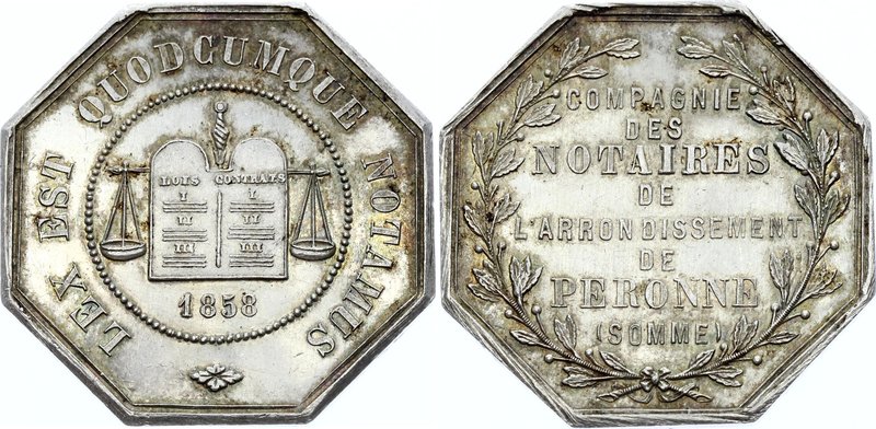 France Token of the Company of the Notaries of Péronne 1858

Silver 14.51g 32m...