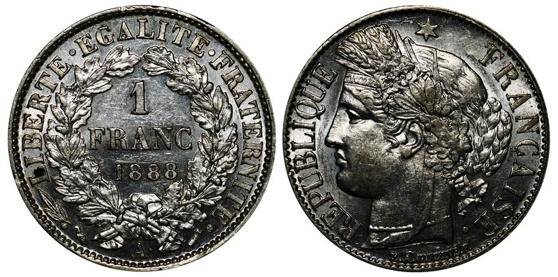 France 1 Franc 1888 A

KM# 822.1; Silver 5.00g; aUNC