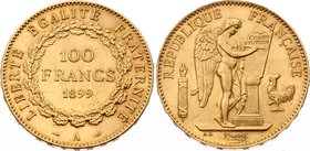France 100 Francs 1899 A

KM# 832; Gold 32,25 g.; UNC; Bright mint lustre; Attractive collectible sample