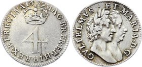 Great Britain - England 4 Pence 1689

KM# 471; Sp# 3439; Silver; William & Mary (Maundy coinage); XF