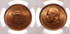 Great Britain Lundy 1/2 Puffin 1929 NGC MS 65 RD

X# Tn1; Red Bronze; Mintage 50.000; Very High Grade
