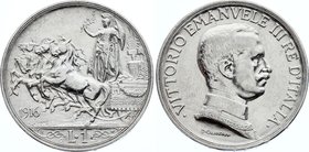 Italy 1 Lira 1916

KM# 57; Silver; Vittorio Emanuele III