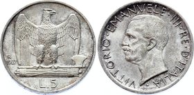 Italy 5 Lire 1927 R

KM# 67.1; Silver; UNC