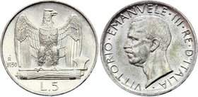 Italy 5 Lire 1930 R

KM# 67.1; Silver; AUNC