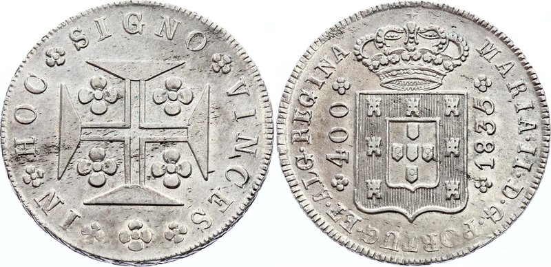 Portugal 400 Reis 1835

KM# 403.2; Cruzado - Maria II. Silver, AUNC. Not commo...