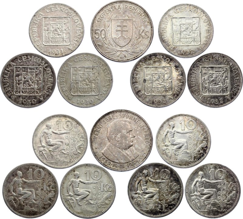 Czechoslovakia & Slovakia Lot of 7 Coins

10 Korun 1930-1932; 50 Korun 1944; S...