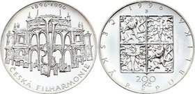 Czech Republic 200 Korun 1996

KM# 22; Silver; 100th Anniversary of the Foundation of the Czech Philharmonic; With Certificate
