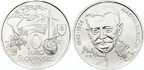 Slovakia 10 Euro 2010

KM# 111; Silver; 150th Anniversary of Martin Kukucin; Mint. 7,500; BUNC