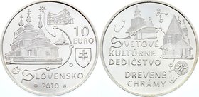 Slovakia 10 Euro 2010

KM# 110; Silver; UNESCO World Heritage - Wooden Churches of the Slovak Part of the Carpathian Mountain Area; Mint. 9,900; BUN...