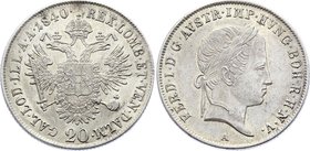 Austria 20 Kreuzer 1840 A - Wien

KM# 2208; Silver; Ferdinand I; UNC with minor scratches