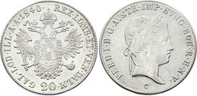 Austria 20 Kreuzer 1840 C - Prague

KM# 2208; Ferdinand I, Prague Mint. Silver. BUNC, Mint luster. Rare grade.