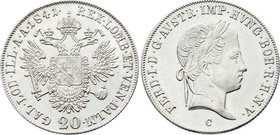 Austria 20 Kreuzer 1841 C - Prague

KM# 2208; Ferdinand I, Prague Mint. Silver. UNC, Mint luster. Rare grade.