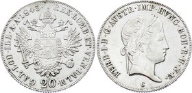 Austria 20 Kreuzer 1843 C - Prague

KM# 2208; Ferdinand I, Prague Mint. Silver. AUNC, Mint luster.