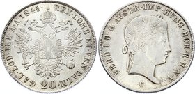 Austria 20 Kreuzer 1845 C - Prague

KM# 2208; Ferdinand I, Prague Mint. Silver. UNC, Mint luster. Rare grade.