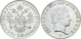 Austria 20 Kreuzer 1847 C - Prague

KM# 2208; Ferdinand I, Prague Mint. Silver. UNC, Mint luster. Rare grade.