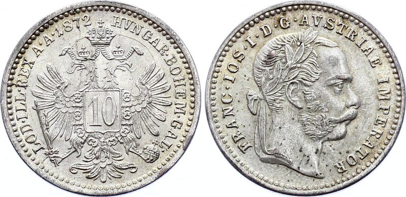 Austria 10 Kreuzer 1872

KM# 2206; Silver (0.400) 1.68g; Mint Luster; Franz Jo...