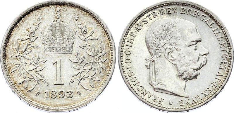 Austria 1 Corona 1893 Prooflike

KM# 2804, Franz Joseph I; Silver, UNC. Proofl...