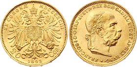 Austria 20 Corona 1893

KM# 2806; Franz Joseph I; Gold (.900) 6.78 g. UNC. Rare grade for this type!