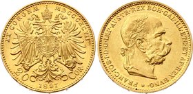 Austria 20 Corona 1897

KM# 2806; Franz Joseph I; Gold (.900) 6.78 g. UNC. Rare grade for this type!