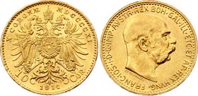 Austria 10 Corona 1911 St Schwartz

KM# 2816; Franz Joseph I; Gold (.900) 3.39 g. UNC. Rare grade for this type!