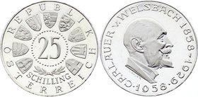 Austria 25 Schilling 1958 PROOF

KM# 2884; Silver; 100th Anniversary of Auer von Welsbach; Only 500 Pieces minted