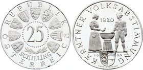 Austria 25 Schilling 1960 PROOF

KM# 2890; Silver; 40th Anniversary of the Carinthian Plebiscite; Only 900 Pieces minted