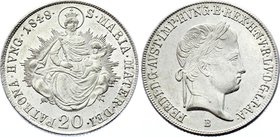 Hungary 20 Krajczar 1848 B - Kremnitz

KM# 422; Valovic# F14; Silver; Ferdinand I; Mint Luster Remains