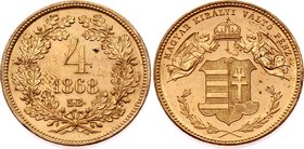 Hungary 4 Krajczar 1868 KB - Kremnitz

KM# 442; Kremnitz Mint; Prooflike Restrike; UNC