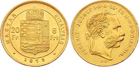 Hungary 20 Francs / 8 Forint 1875 KB - Kremnitz

KM# 467; Franz Joseph I, Kremnitz. Gold (.900) 6,45g. AUNC. Mint Luster.