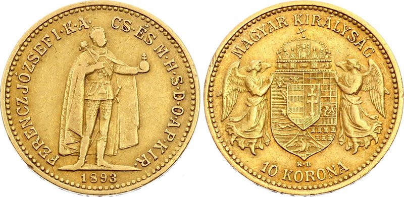 Hungary 10 Korona 1893 KB - Kremnitz

KM# 485; Gold (.900) 3.39g19mm; Franz Jo...