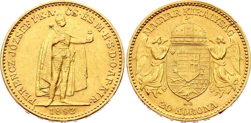 Hungary 20 Korona 1893 KB - Kremnitz

KM# 486; Franz Joseph I, Kremnitz. Gold ...