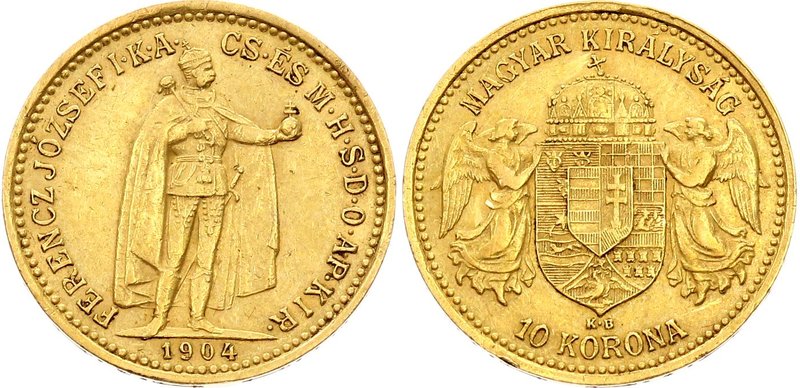 Hungary 10 Korona 1904 KB - Kremnitz

KM# 485; Gold (.900) 3.39g19mm; Franz Jo...