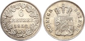 German States - Bavaria 6 Kreuzer 1852

KM# 802; Silver; Ludwig I; UNC