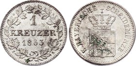 German States - Bavaria 1 Kreuzer 1863

KM# 858; Silver; Maximilian II; UNC with minor hairlines