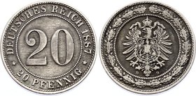 Germany - Empire 20 Pfennig 1887 D

KM# 9; XF