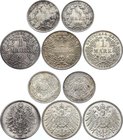 Germany - Empire Lot of 5 Coins

1/2 Mark 1914 A, 1918 E, 1 Mark 1887 A, 1910 A, 1915 E; Silver
