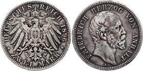 Germany - Empire Anhalt 2 Mark 1896 A

J# 20; Friedrich I., 1871-1904; Silver, XF.