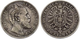 Germany - Empire Anhalt-Dessau 2 Mark 1876 A

KM# 22; Silver; Friedrich I; VF+/XF-