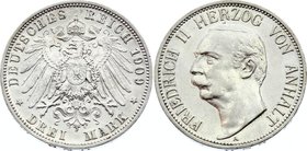 Germany - Empire Anhalt - Dessau 3 Mark 1909 A

KM# 29; Silver; Friedrich II