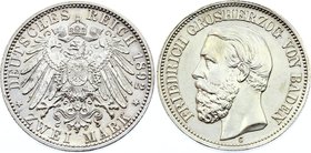 Germany - Empire Baden 2 Mark 1892 G

KM# 269; Silver; Friedrich I