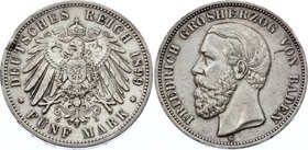 Germany - Empire Baden 5 Mark 1899 G

KM# 26; Silver; Friedrich I