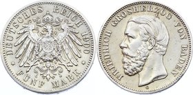 Germany - Empire Baden 5 Mark 1900 G

KM# 268; Silver; Friedrich I
