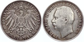 Germany - Empire Baden 2 Mark 1913 G

KM# 283; Friedrich II.,Silver, XF. Not common.
