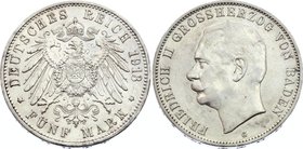 Germany - Empire Baden 5 Mark 1913 G

KM# 281; Silver; Friedrich II
