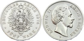Germany - Empire Bavaria 5 Mark 1875 D

KM# 896; Silver; Ludwig II