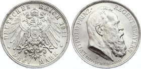 Germany - Empire Bavaria 3 Mark 1911 D

KM# 998; Silver; 90th Birthday of Prince Regent Luitpold