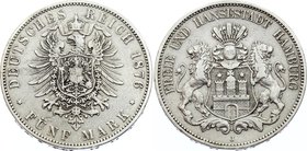 Germany - Empire Hamburg 5 Mark 1876 J

KM# 298; Silver