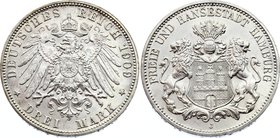 Germany - Empire Hamburg 3 Mark 1909 J

KM# 620; Silver