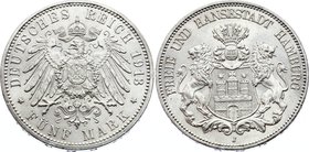 Germany - Empire Hamburg 5 Mark 1913 J

KM# 610; Silver